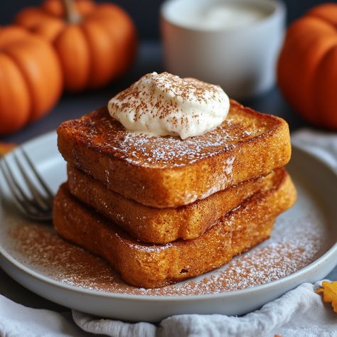 Pumpkin Spice French Toast Eggplant Marinara, Pumpkin Spice French Toast, Breaded Eggplant, Fluffy French Toast, Brunch Appetizers, Pumpkin French Toast, Eggplant Parmesan, Homemade Marinara, Pumpkin Pie Filling