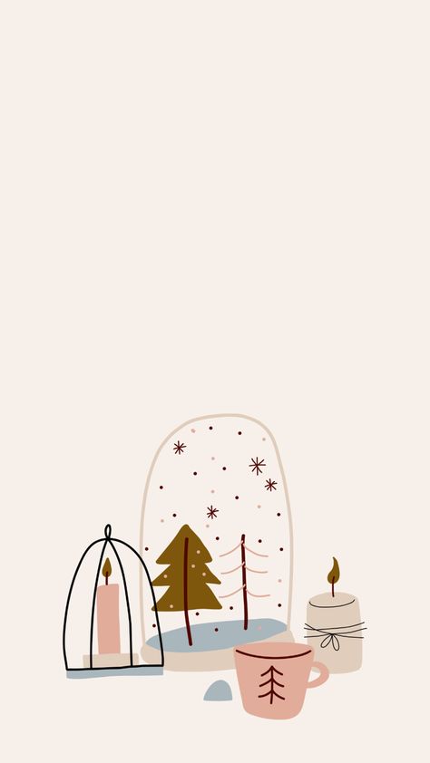 Wallpaper Aesthetic Natal, Christmas Graphic Wallpaper, Cute Cartoon Winter Wallpaper, Boho Christmas Phone Wallpaper, Neutral Christmas Illustration, Christmas Illustration Wallpaper Desktop, Cozy Winter Illustration Wallpaper, Christmas Phone Backgrounds, Autumn Phone Wallpaper