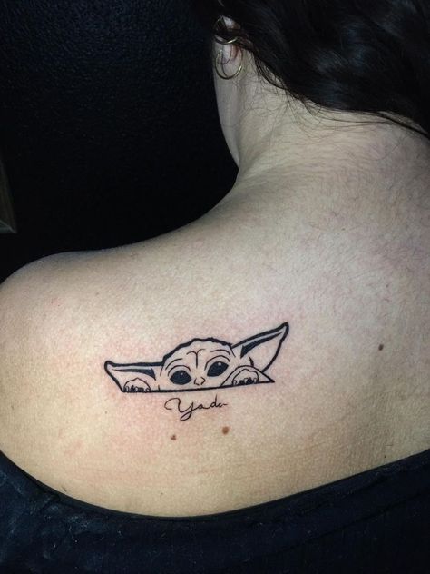 Small Grogu Tattoo, Grogu Tattoo Ideas Simple, Grogu Tattoo Ideas, Grogu Tattoo, Baby Yoda Tattoo, Ewok Tattoo, Sideburn Tattoo, Yoda Tattoo, Groot Tattoo