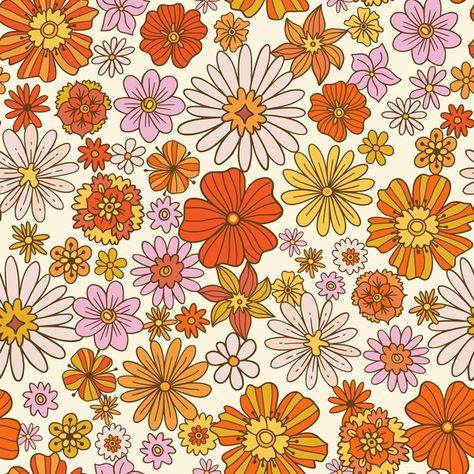 Hand drawn groovy floral pattern | Free Vector #Freepik #freevector #pattern #floral #abstract #flower 70s Flower Pattern, Orange Wallpaper, Floral Retro, Pattern Images, Retro Wallpaper, Flowers Pattern, Retro Flowers, Pattern Free, Flower Images