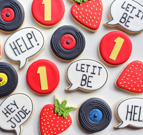 The Beatles Cookies Decorated, Beatles One Birthday, The Beatles Themed Birthday Party, The Beatles Theme Party, Beatles Cookies Decorated, Beatles Themed Party Food, Beatles 1st Birthday Party, The Beatles Birthday Party, Beatles First Birthday Party