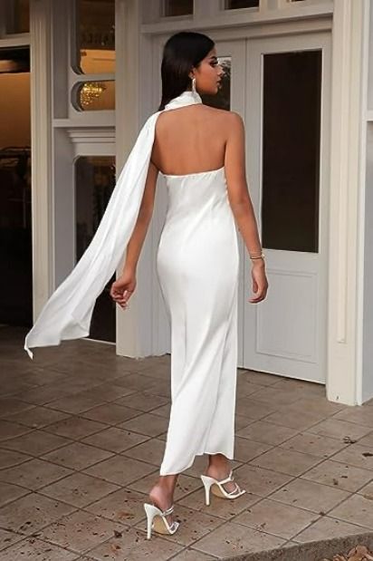 Silk Eleganza: Dresses for the Modern Fashionista Backless Satin Dress, Cowl Back Dress, Bridal Wardrobe, Halter Bridesmaid Dress, Silk Dresses, Elegant Dresses Classy, Shein Dress, Engagement Dresses, Grad Dresses