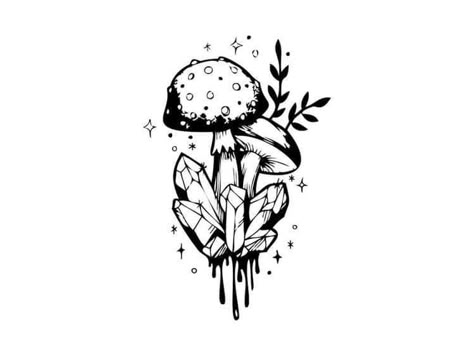 Magic Mushroom Drawing, Witchy Clipart, Crystal Svg, Witchy Svg, Mushroom Crystal, Wrist Tattoo Ideas, Crystal Tattoo, Mushroom Tattoos, Mushroom Drawing