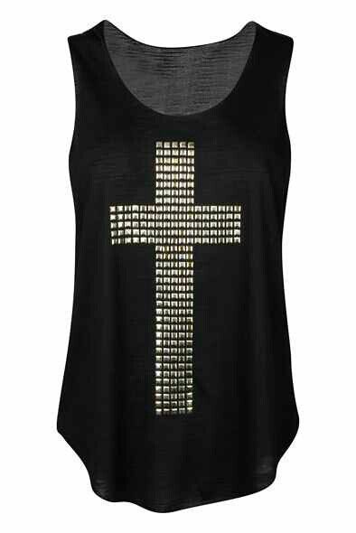 studded cross tee Cross Front Top, Fashion And Beauty Tips, Outfit Inspired, Indie Sleaze, Quilted Vest, Shirt Store, Clothing Essentials, Black Tank, Vest Top