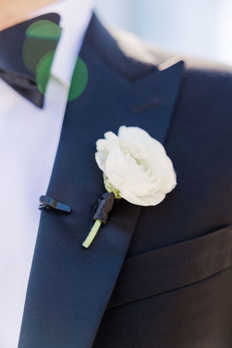 Single white ranunculus boutonniere for Jake. Photo by Megan and Kenneth Photography. Flowers by @rosehipsocial White Ranunculus Boutonniere, Jake Photo, Jersey City Wedding, Ranunculus Boutonniere, White Ranunculus, Photography Flowers, Boutonniere Wedding, Single Flower, Ranunculus