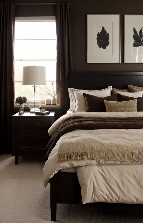 Dark Wood Bed Frame, Dark Brown Bedrooms, Brown Bed Frame, Dark Wood Bedroom Furniture, Brown Bedroom Decor, Dark Wood Bedroom, Brown Furniture Bedroom, Black Bed Frame, Brown Rooms