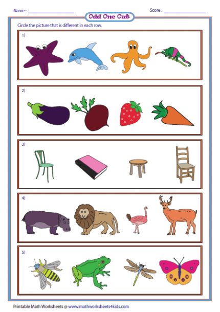 Preschool Category Worksheets Odd One Out, Same And Different Worksheets, Visualizing Activities, Free Preschool Activities, Same And Different, Fun Worksheets For Kids, Kids Worksheets Preschool, Kids Math Worksheets, Kids Class