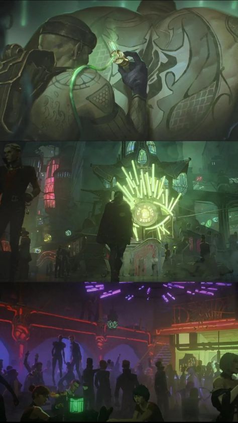 Arcane The Undercity, Undercity Concept Art, Under City Arcane, Arcane Cityscape, Arcane Undercity Aesthetic, Piltover Concept Art, Arcane Setting, Undercity Aesthetic, Undercity Arcane