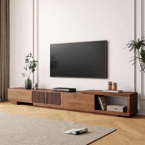 75 Inch Tv, Luminaria Diy, Walnut Tv Stand, Tv Consoles, Wood Media Console, Mid Century Modern Tv Stand, Wood Tv Console, Home Entertainment Centers, Media Furniture