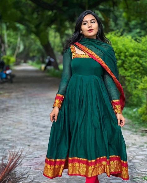 Kanchi Cotton Long Frocks, Narayanpet Dress Designs, Cotton Umbrella Frocks For Women, Narayanapeta Long Frock Designs, Narayanpet Dress, Pattu Long Frocks For Women, Narayanpet Long Frocks, Long Frocks For Women, Latest Traditional Dresses