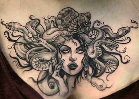 Medusa Tattoo Chest Piece Women, Medusa Tattoo On Chest, Medusa Stomach Tattoos Women, Medusa Tattoo Stomach, Medusa Tattoo Under Breast, Medusa Tattoo Back Piece, Medusa Chest Tattoo Female, Medusa Back Tattoo Women, Medusa Stomach Tattoo