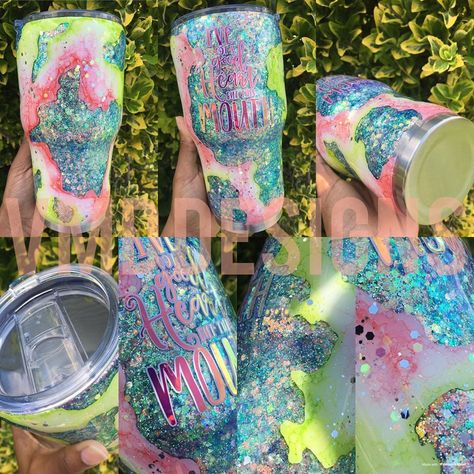 Coral Tumbler, Geoed Tumblers, Tumbler Tutorials, Tumbler Cups Personalized, Fancy Flamingo, Epoxy Cups, Dyi Gifts, Yeti Cups, Resin Crafts Tutorial