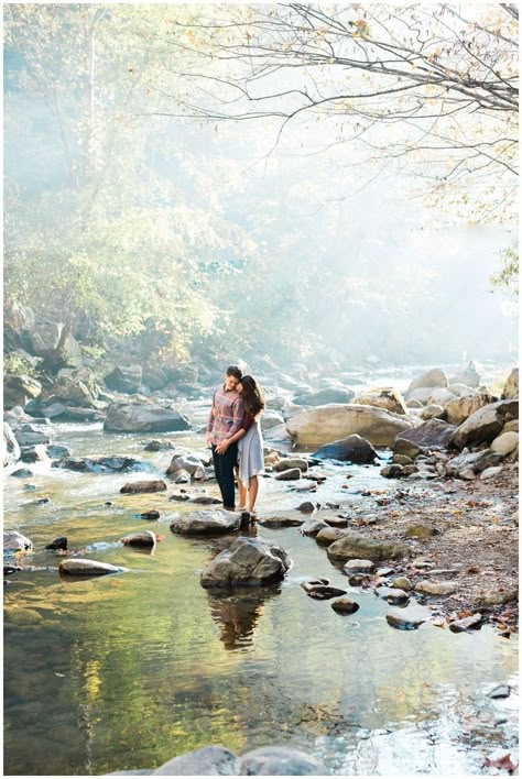 Nature Photoshoot Ideas Forests, Nature Photoshoot Ideas, Water Engagement Photos, Forest Engagement Photos, Forest Engagement, Cute Engagement Photos, Couple Engagement Pictures, Engagement Photos Country, Engagement Pictures Poses