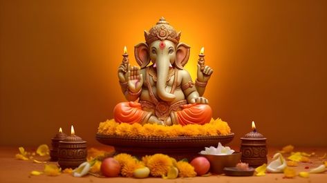 A statue of a god with the number 3 on i... | Premium Photo #Freepik #photo #ganpati #lord-ganesha #ganesh-ji #ganesha-chaturthi Ganesh Wallpaper For Laptop High Quality, Ganesh Wallpaper For Laptop, Ganesha Banner, Ganesh Wallpaper Beautiful Hd, God Wallpaper For Laptop, Elephant God Ganesha, Ganpati Photo Hd, Ganesha Chaturthi, Ganesh Ji Images