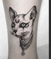 Egyptian Cat Tattoo, Sphinx Tattoo, Bastet Tattoo, Egyptian Cat Tattoos, Cat Tattoo Ideas, Egyptian Tattoo Sleeve, Egypt Tattoo, Scary Tattoos, Egyptian Cat