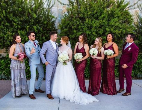 Mixed Gender Wedding Party Tips | weddingsonline Wedding Party Mixed Gender, Mixed Gender Bridal Party Attire, Multi Gender Bridal Party, Mixed Gender Wedding Party Attire, Mixed Gender Grooms Party, Mix Gender Bridal Party, Mix Match Wedding Party, Mixed Bridal Party Gender, Cabernet Bridal Party