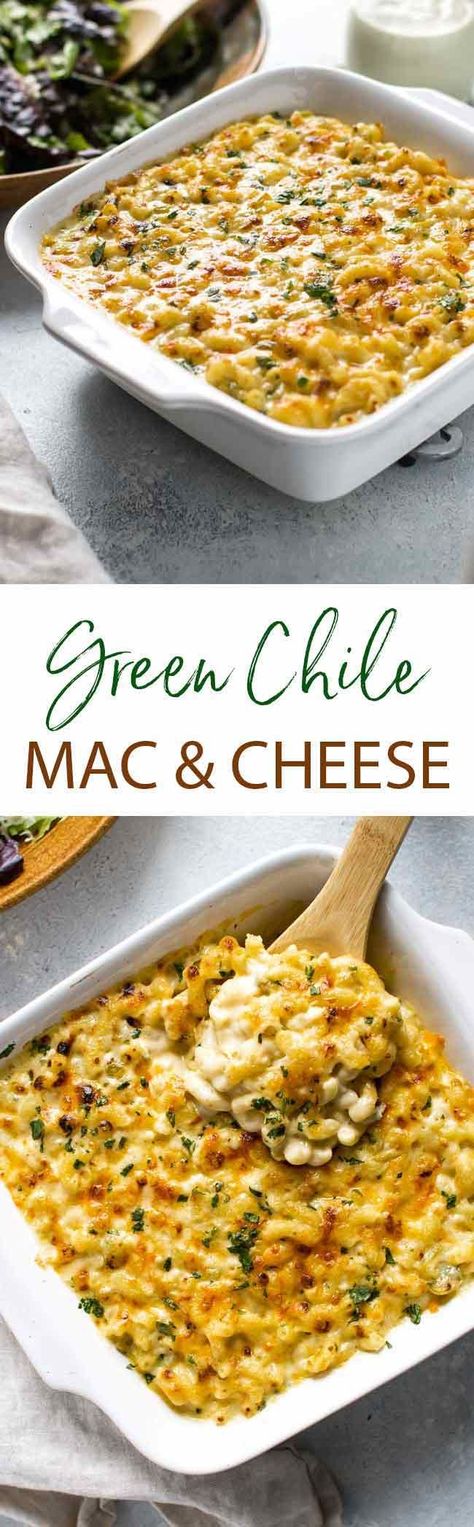 Green Chili Bacon Mac And Cheese, Green Chili Side Dishes, Recipes With Green Chili Peppers, Baked Green Chili Mac And Cheese Recipe, Green Chile Macaroni And Cheese, Green Chili Cheese Pasta Bake, Green Chile Alfredo Sauce, Green Chili Mac And Cheese Baked, Green Chili Chicken Mac And Cheese