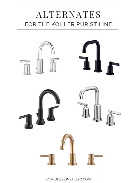 Kohler Faucets Bathroom, Kohler Bathroom Design, Bathroom Fixture Ideas, Kohler Tone Faucet, Kohler Lighting, Kohler Brushed Bronze Bathroom, Kohler Purist Bathroom, Farmhouse Fixtures, Kohler Artifacts Brass