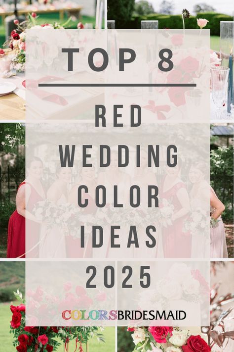 Red Summer Wedding Color Schemes, Red And Green Wedding Theme, Champagne And Red Wedding, Greenery Corsage, Green And Red Wedding, Red Wedding Colors, Wedding Cake Emerald Green, Red Bridesmaids Dresses, Turquoise Wedding Cake