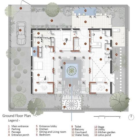 Deep Mahal by Studio Anhad Inner Courtyard Design, Central Courtyard House, Central Courtyard, Entrance Lobby, Facade Architecture Design, Compound Wall, Courtyard House Plans, Mansion Floor Plan, House Organisation