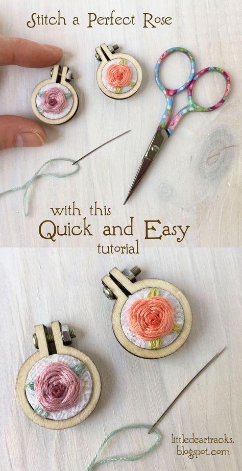 Woven roses look amazing and they are so easy to stitch! Learn how with this quick and easy tutorial. Miniature Embroidery, Embroidery Hoop Wall Art, Embroidered Rose, Embroidered Roses, 자수 디자인, Sewing Embroidery Designs, Hand Embroidery Art, Embroidery Jewelry, Hand Embroidery Stitches