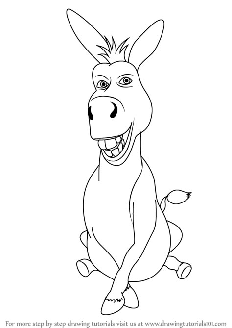 Donkey Shrek Drawing, Funny Donkey Drawing, Donkey Cute Drawing, How To Draw Donkey, Donkey Drawing Easy, Draw Donkey, Drawings For Christmas, Shrek Tattoo, Shrek Drawing