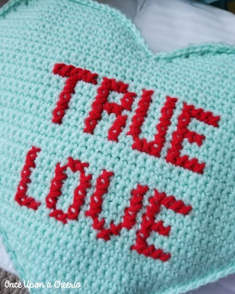 Cross Stitch Letters on a Single Crochet Canvas - Once Upon a Cheerio Crochet Lower Case Letters Free Pattern, Embroider Letters On Crochet, Crochet Conversation Hearts, Crochet Cross Stitch Pattern, Candy Heart Crochet, Crochet Letters Pattern Free, Crochet Dictionary, Crocheted Letters, Heart Pillow Crochet Pattern