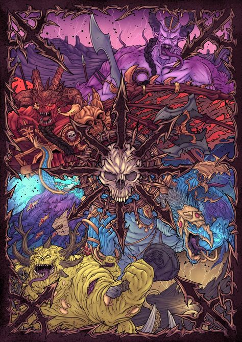 Total Warhammer, Warhammer Chaos, Mtg Altered Art, Chaos Daemons, Warhammer 40k Figures, Graffiti Wallpaper Iphone, Fantasy Tattoos, Dragon Artwork Fantasy, Warhammer Aos