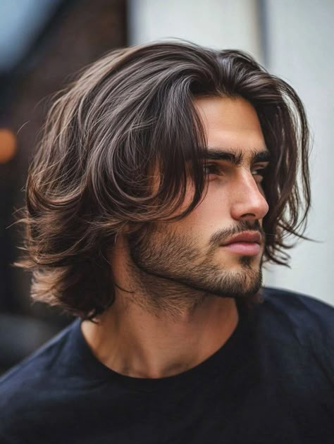 Square Shaped Face Hairstyles, Men Medium Length Hair, Men's Long Hairstyles Wavy, Shoulder Length Hair Men, Hair Ideas For Men, Shoulder Length Straight Hair, Brown Hair Boy, Brown Hair Men