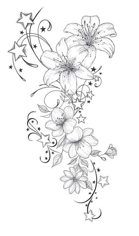 Tattoos For Women Unique, Drawing Of Flowers, Unique Half Sleeve Tattoos, Cute Thigh Tattoos, Arm Sleeve Tattoos For Women, Floral Thigh Tattoos, Cute Tattoo Ideas, Feminine Tattoo Sleeves, Cute Hand Tattoos