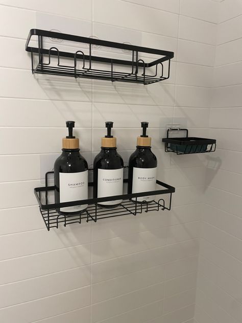 Posyla Shower Caddy, Bathroom Shower Organizers, Black Shower Shelves for Inside Shower with Soap Caddy & Toothbrush Holder, Stainless Steel Wall Rack Baskets Adhesives Mounted(5 PCS) Bathroom Shower Caddy, Standing Shower Organization Ideas, Shower Shampoo Holder Ideas, Shower Storage Ideas, Shower Organizers, Bathroom Shower Shelves, Shower Shampoo Holder, Shampoo And Conditioner Bottles, Bathroom Shower Organization