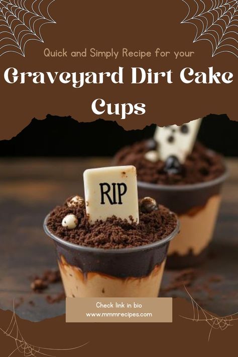 These Graveyard Dirt Cake Cups are the perfect blend of spooky and sweet! Layers of chocolate pudding, crumbled cookies, and gummy worms create a graveyard-themed treat that’s both fun and delicious. Perfect for Halloween parties or as a family dessert. Save the recipe and make them for your spooky gathering! Graveyard Dirt Cake, Dirt Cake Cups, Graveyard Dirt, Witch Finger Cookies, Cream Filled Cookies, Spooky Halloween Desserts, Delicious Halloween Treats, Sand Cake, Finger Cookies