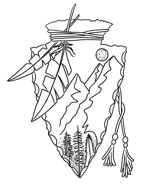 Native Drawings Easy, Native American Art Drawings Easy, Western Tattoo Drawings, Western Outline Drawings, Native Coloring Pages, Arrowhead Tattoo Design, Western Back Tattoos For Women, Appalachian Tattoo Ideas, Western Tattoo Stencil