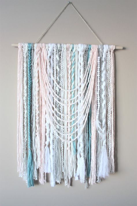 Yarn Wall Hanging, Girl Nursery Wall Decor, Pink Macrame, Girl Room Decor, Boho Baby Nursery, Baby Shower Gift, Fringe Wall Hanging, Modern - Etsy Girl Nursery Wall Decor, Boho Style Nursery, Boho Nursery Girl, Fringe Wall, Boho Baby Nursery, Pink Macrame, Tassel Wall Hang, Room Decor Boho, Boho Yarn