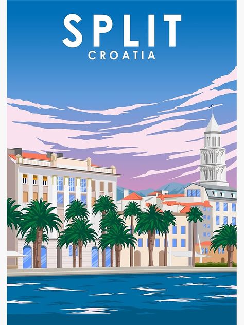 "Split Croatia Vintage Minimal Retro Travel Poster" Poster for Sale by jornvanhezik | Redbubble Beach Wall Collage, Tourism Poster, Travel Poster Design, Art Pics, Vintage Poster Design, Split Croatia, Retro Travel Poster, City Poster, Voyage Europe