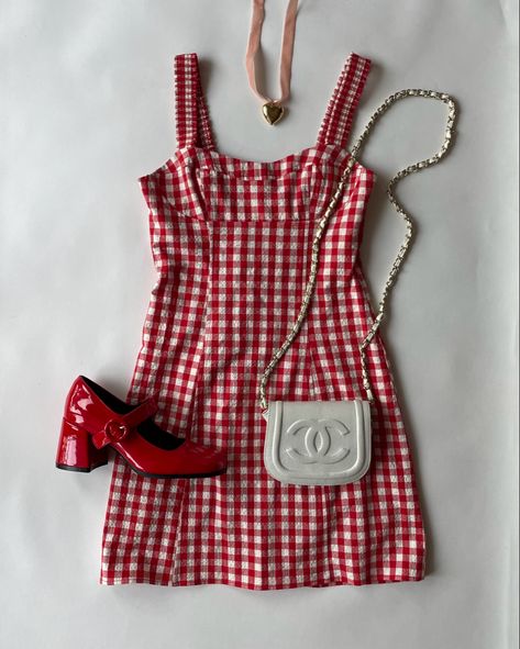 IG thefashionaries Cherry Aesthetic Outfits, Simple Red Dress Casual, Old Americana Aesthetic Outfits, Born To Die Aesthetic Outfit, 60s Aesthetic Outfit, Vintage Americana Outfits, Coquette Americana, Born To Die Summer, Americana Outfits