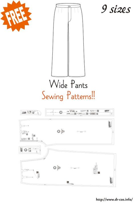 Men Pants Pattern, Trouser Pattern, Japanese Sewing Patterns, Sewing Collars, Sewing Templates, Sewing Pants, Free Pdf Sewing Patterns, Cute Sewing Projects, Free Sewing Patterns