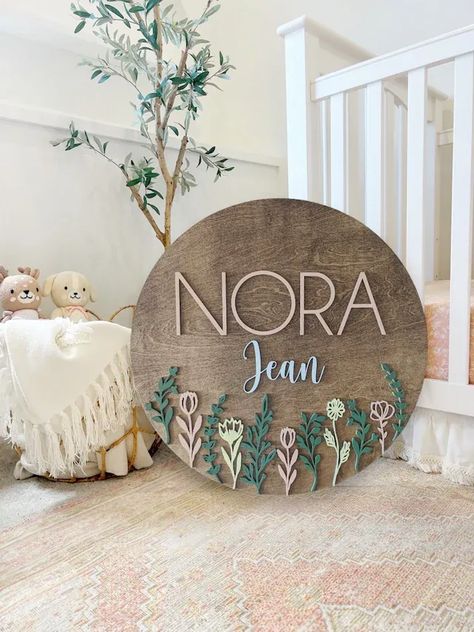 Custom Baby Name Sign | Nursery Name Sign | Baby Girl Sign | Flower Nursery Sign | Baby Name Sign | Nursery Name Sign | Round Name Sign Baby Girl Name Signs, Wooden Name Signs Nursery, Nursery Signs Girl, Nursery Name Sign Girl, Wood Baby Name Sign, Custom Nursery Sign, Baby Girl Sign, Wood Nursery, Nursery Name Sign