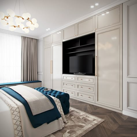 Wardrobe Tv Unit, Built In Bedroom Cabinets, House Interior Design Ideas, Tv Unit Designs, Wardrobe Tv, Bedroom Built Ins, Bedroom Wall Units, Tv Lounge, Bedroom Built In Wardrobe