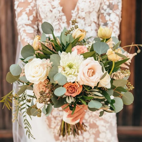 30 Fall Wedding Bouquets - Rustic Wedding Chic Rustic Chic Wedding Bouquet, Wedding Bouquets Fall Simple, Garden Style Wedding Bouquet Fall, Leafy Bridal Bouquet, Simple Fall Wedding Bouquets Rustic, Fall Wedding Bouquets Real Flowers, Bride Bouquets Orange, Eucalyptus Fall Wedding, November Wedding Flowers Bridal Bouquets