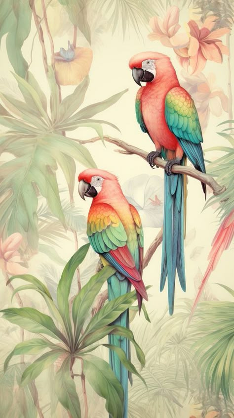 Wallpaper birds parrot animal plant. | premium image by rawpixel.com / Wan Macaw Wallpaper, Wallpaper Birds, Parrot Wallpaper, Flex Design, Book Painting, Inspirational Illustration, Macaw Parrot, Batik Quilts, Tablet Wallpaper