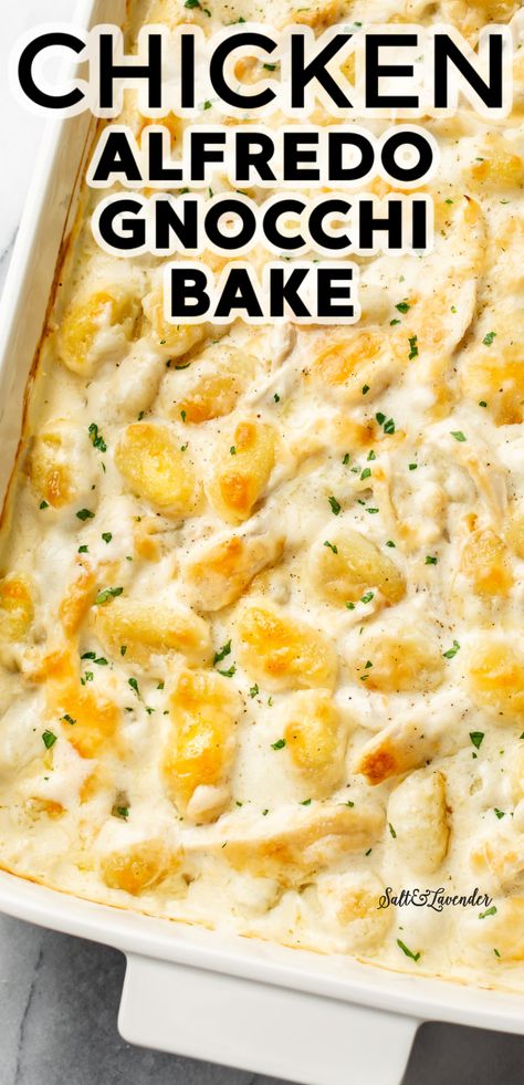 Alfredo Gnocchi Bake, Chicken Alfredo Gnocchi, Mozzarella Pasta Bake, Alfredo Gnocchi, Cheesy Chicken Alfredo, Gnocchi Bake, Gnocchi Recipes Easy, Gnocchi Dishes, Baked Gnocchi