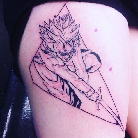 Future trunks tattoo Trunks Tattoo Dbz, Future Trunks Tattoo Design, Future Trunks Tattoo, Trunks Tattoo Ideas, Trunks Dbz Tattoo, Trunks Tattoo, Dragon Ball Z Tattoos, Dragon Ball Tattoos, Nerd Tattoos