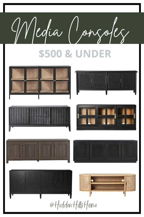 Living room decor media consoles under $500! 7 Foot Tv Stand, 70” Tv Console, Media Console Playroom, Closed Media Console, Restoration Hardware St James Media Console, Media Console With Storage, Apartment Media Console, Long Tv Cabinet Ideas, 72 Inch Media Console