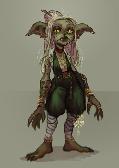 Goblin Female, Goblin Dnd, Mage Hand, Grave Cleric, Dnd Goblin, Dnd Warlock, Goblin Art, Dnd Races, Face Piercings