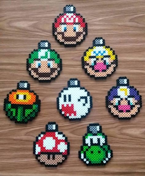 Super Mario perler ornaments/ Perler/Geek/Christmas ornaments/Nintendo/Christmas 2017/Perler art/Per Green Bay Perler Beads, Super Mario Brothers Perler Beads, Christmas Ornament Perler Bead Patterns, Perler Bead Patterns Ornaments, Fuse Bead Christmas Ornaments, Perler Bead Super Mario, Nintendo Christmas Art, Christmas Mario Perler Beads, Standing Perler Bead Patterns