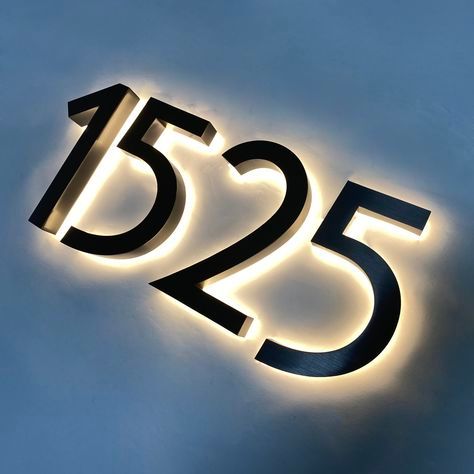 Outlook Address Light Post, House Numbers Lighted, Modern Black House Numbers, Nautical House Numbers, Solar House Numbers Diy, Solar Address Sign, Lighted House Number Ideas Outdoor, Address Numbers On House, House Numbers Ideas Outdoor