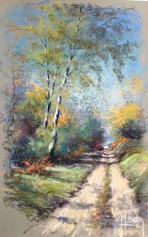 Soft Pastel Art, Canvas For Beginners, Pastel Artwork, Pastel Landscape, Landscape Paintings Acrylic, Landscape Art Painting, Watercolor Landscape Paintings, Dirt Road, Nature Art Painting