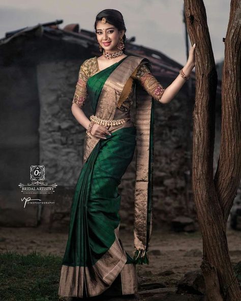 Sreemantham Sarees, Saree Marriage, South Indian Bride Saree, Bride Saree, Indian Bride Poses, Bride Photos Poses, Bridal Sarees South Indian, Simple Saree Designs, Indian Bridal Sarees