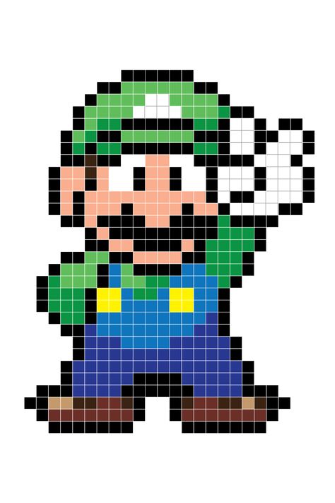 Luigi Perler Fuse Bead Pixel Pattern Perler Bead Mario, Modele Pixel Art, Art Perle, Easy Pixel Art, Pixel Art Templates, Hama Beads Design, Pixel Drawing, Diy Perler Bead Crafts, Hama Bead